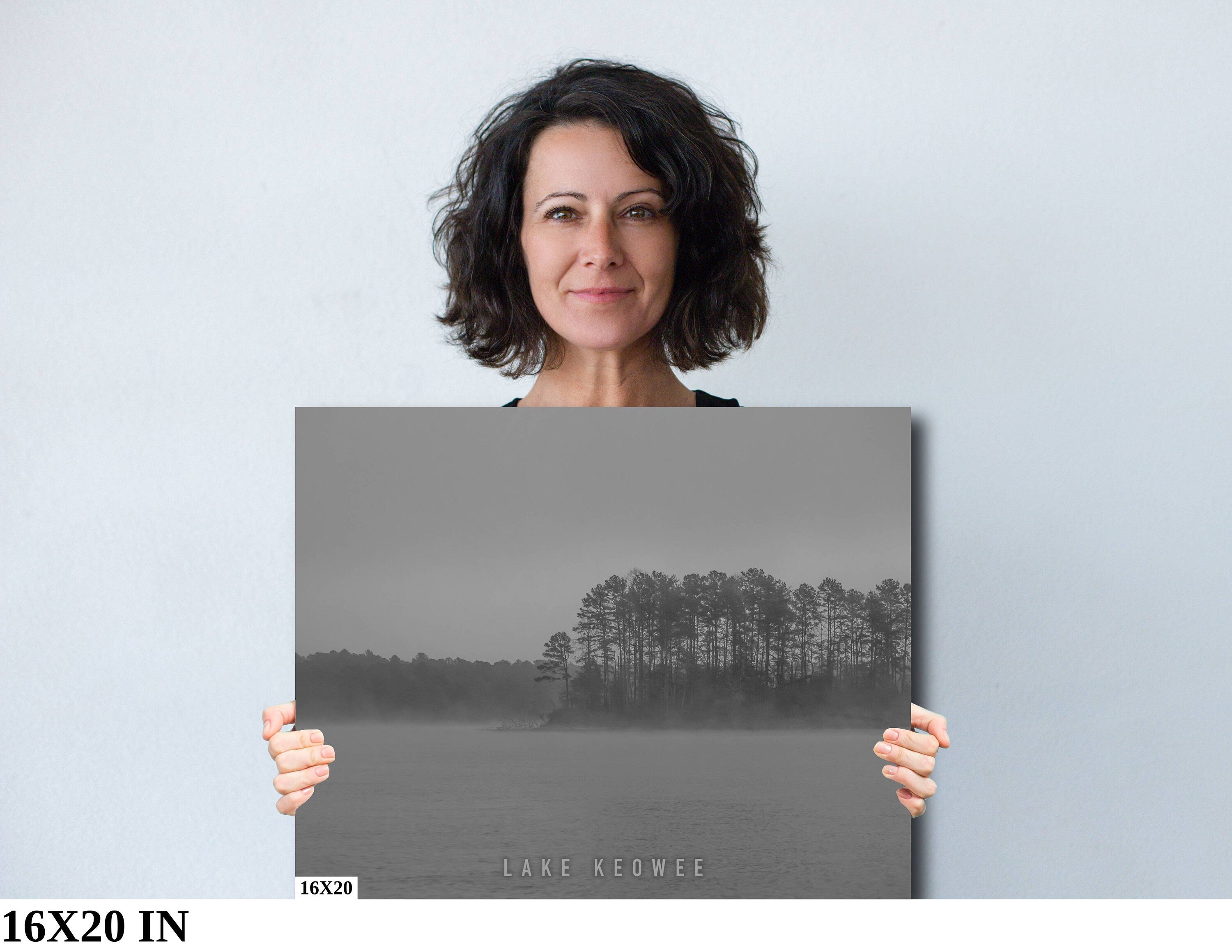 Whispers in the Mist: Foggy Morning Lake Keowee Photography South Carolina Poster Black and White Metal Canvas Print Wall Art