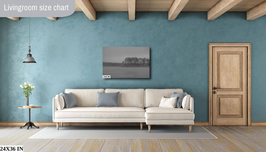 Whispers in the Mist: Foggy Morning Lake Keowee Photography South Carolina Poster Black and White Metal Canvas Print Wall Art