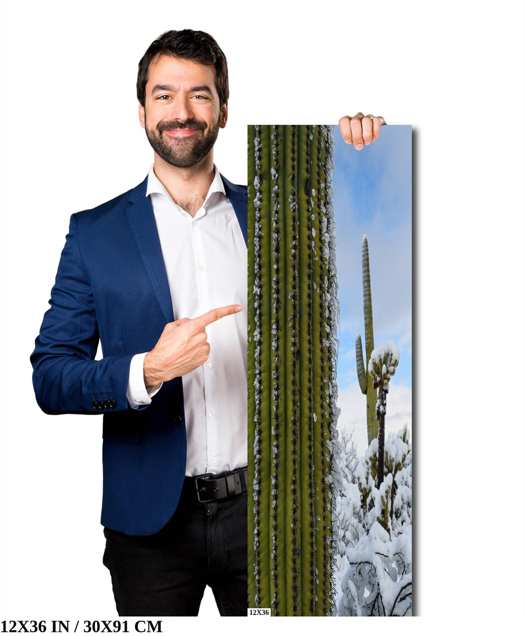 Frozen Giants: Snowfall on Saguaro National Park Cactus Winter Photography Home Wall Art