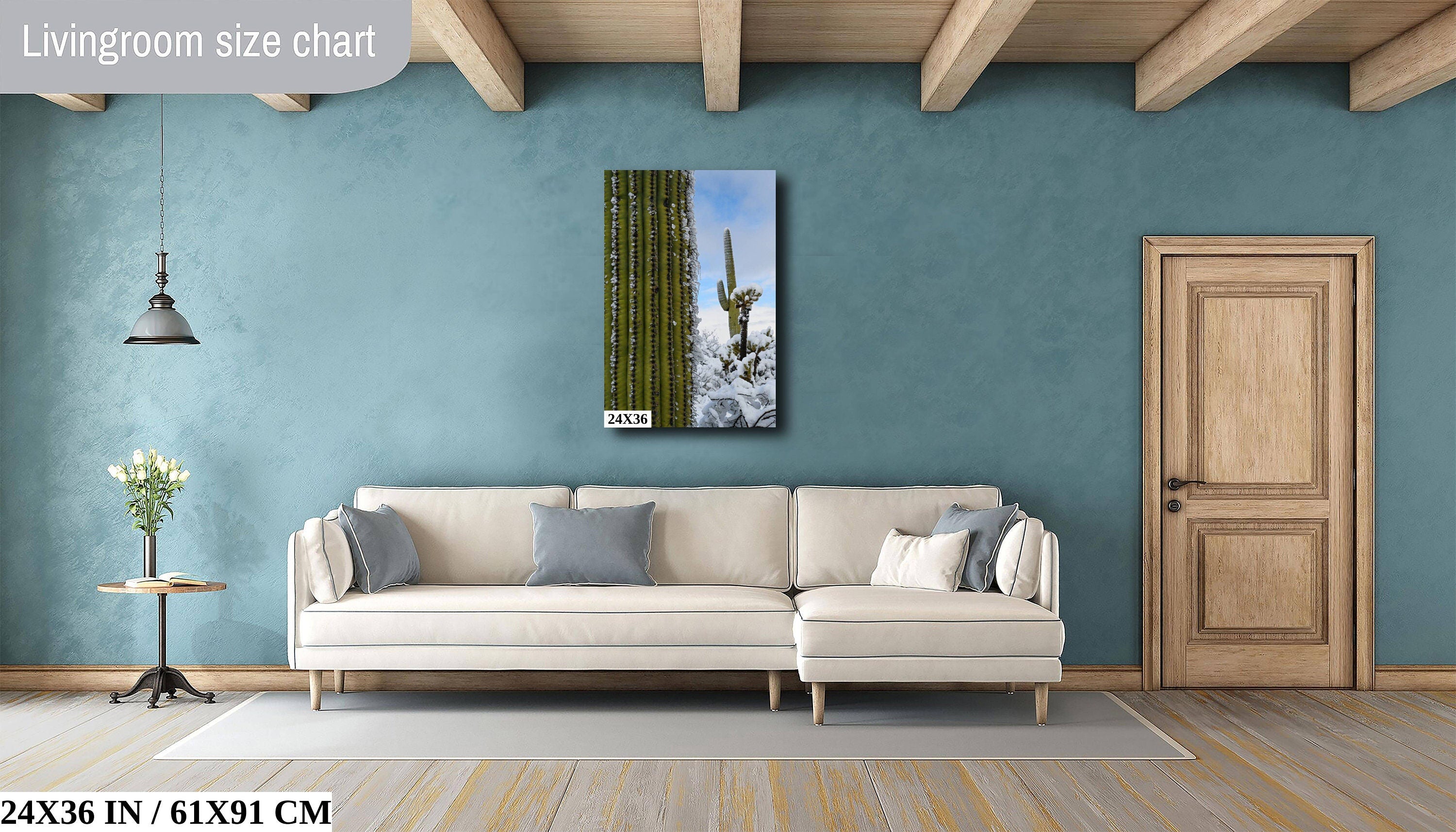 Frozen Giants: Snowfall on Saguaro National Park Cactus Winter Photography Home Wall Art