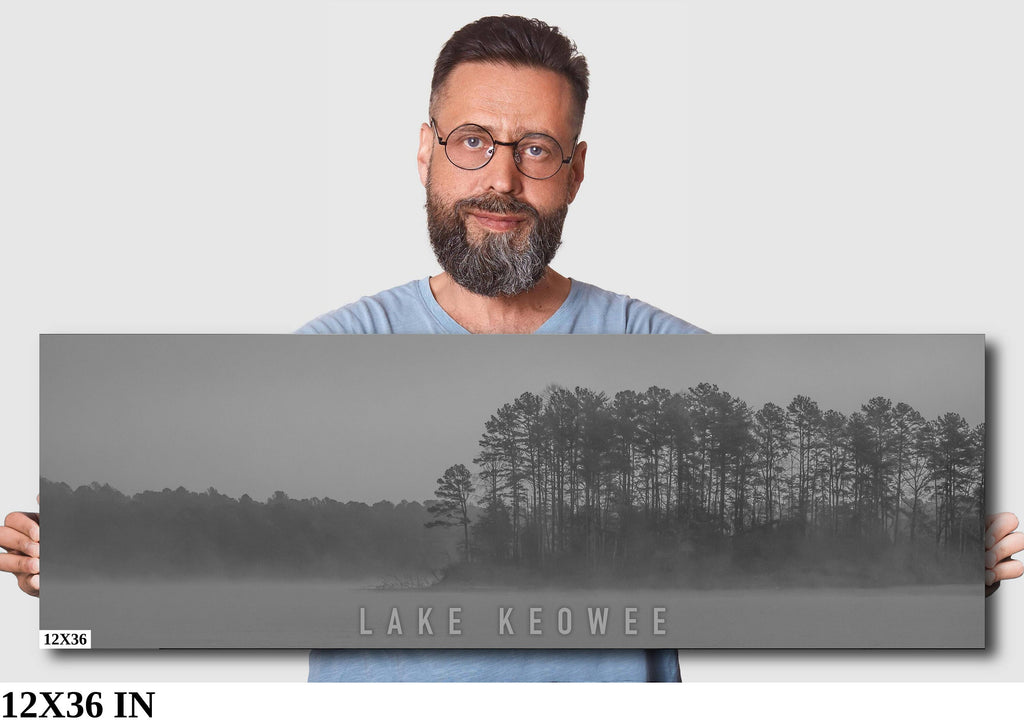 Whispers in the Mist: Foggy Morning Lake Keowee Photography South Carolina Poster Black and White Metal Canvas Print Wall Art