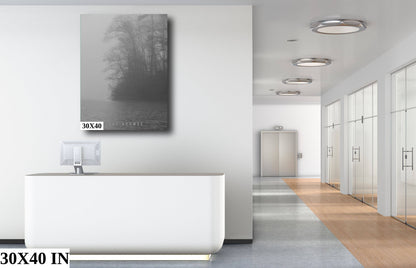 Misty Waterscapes: Fog on the Water Lake Keowee Canvas Metal Print South Carolina Wall Art Black and White Home Decor