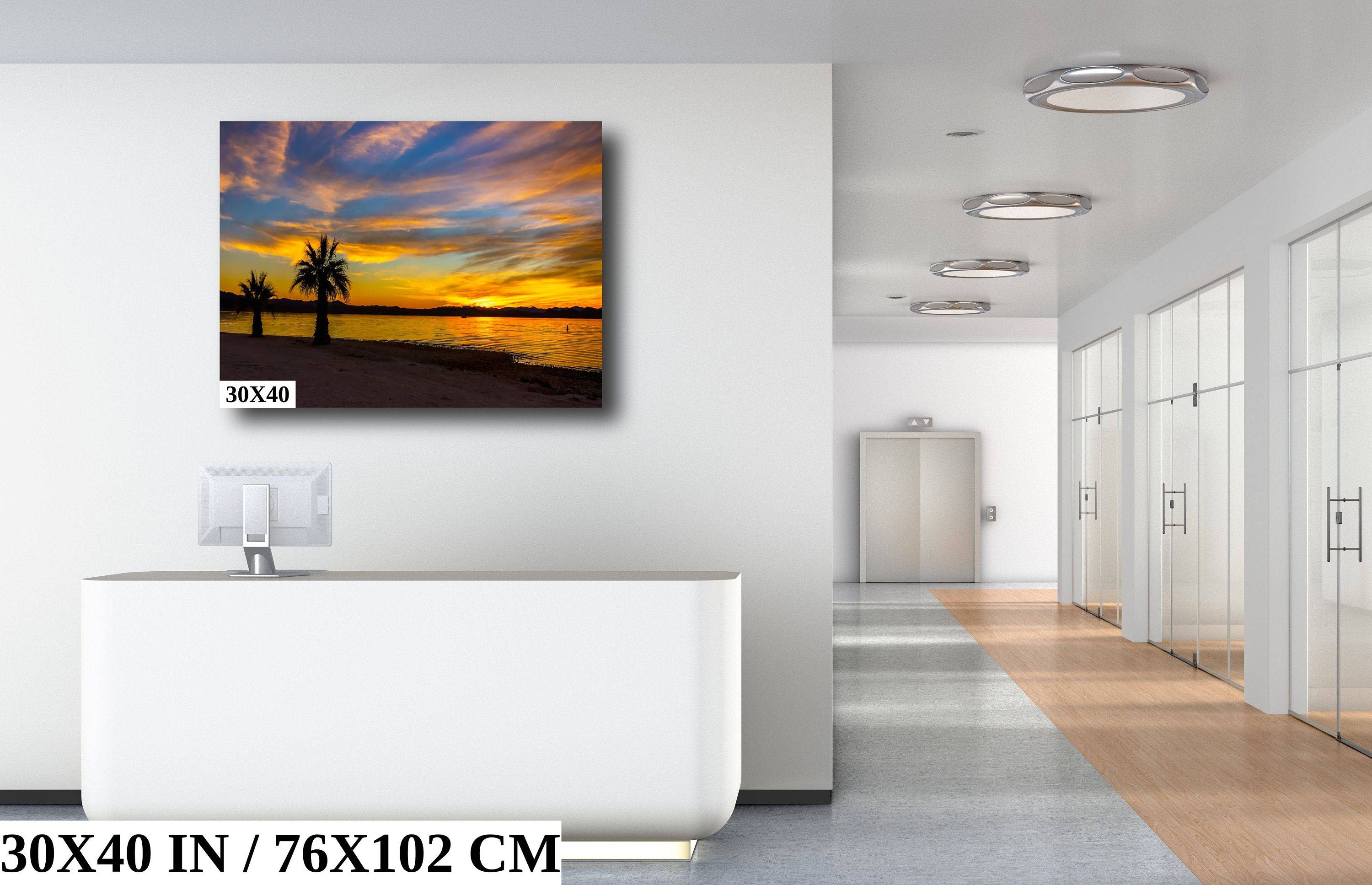Lake Havasu Sunset: Arizona Palm Trees, Desert Landscape Photography Wall Arty