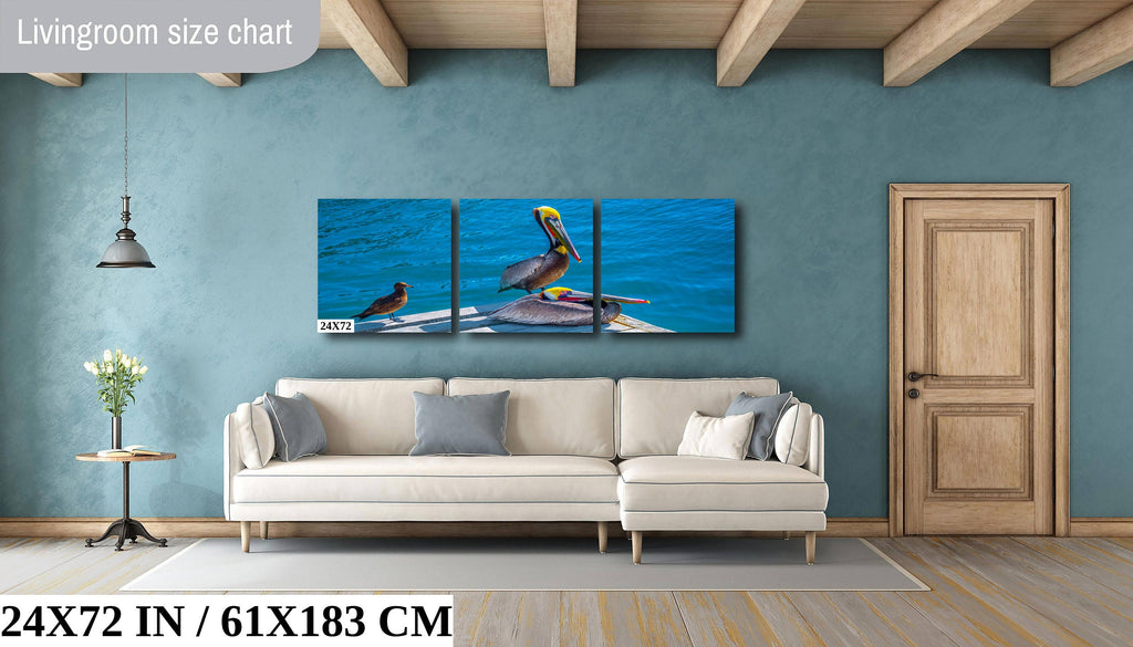 Ocean's Acrobats: Brown Pelican Wall Art Oceanside Photography Colorful Birds Canvas Print