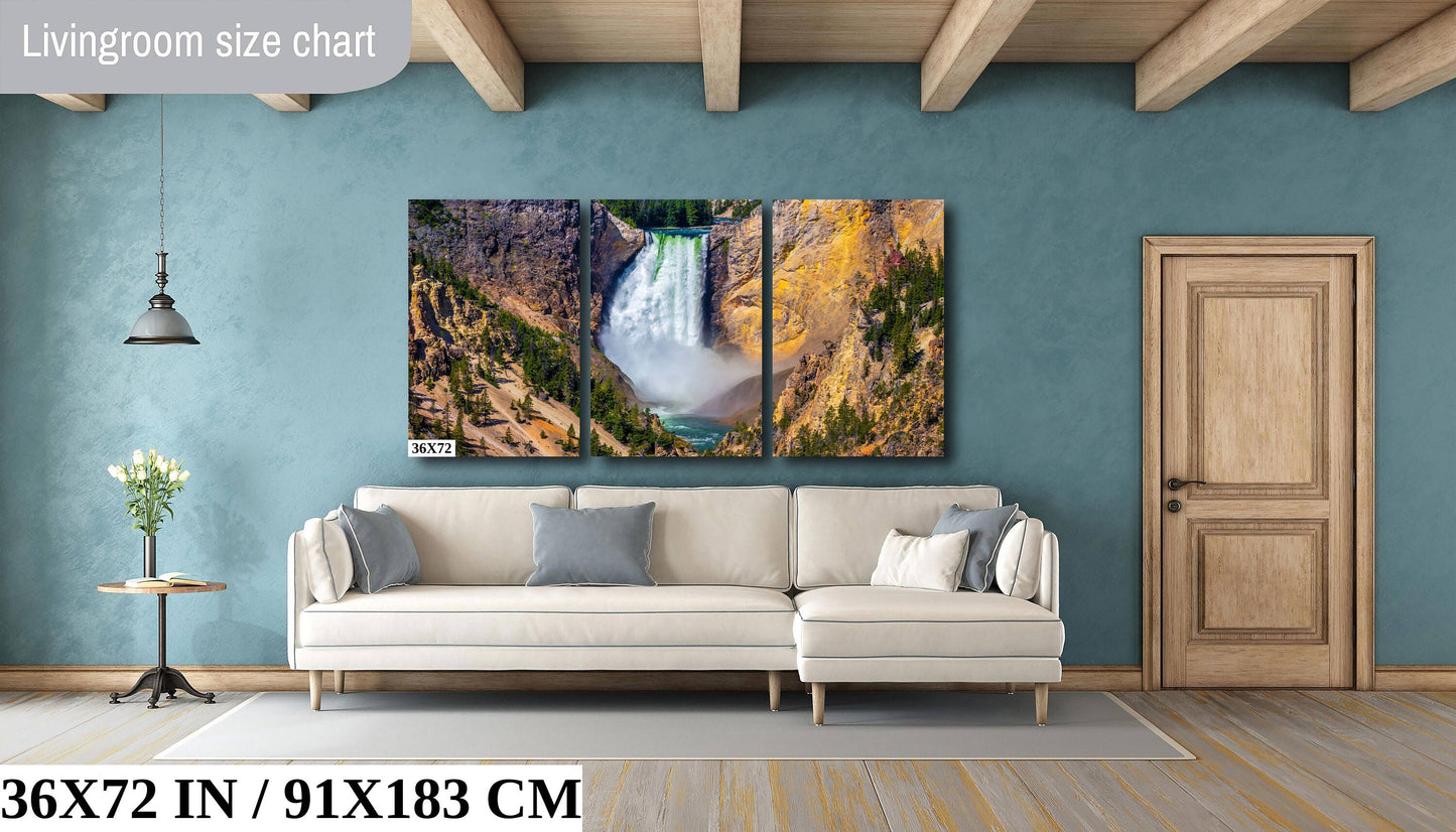 Waterfall Symphony: Lower Falls of the Yellowstone River Photography National Park Wall Art Canvas Print