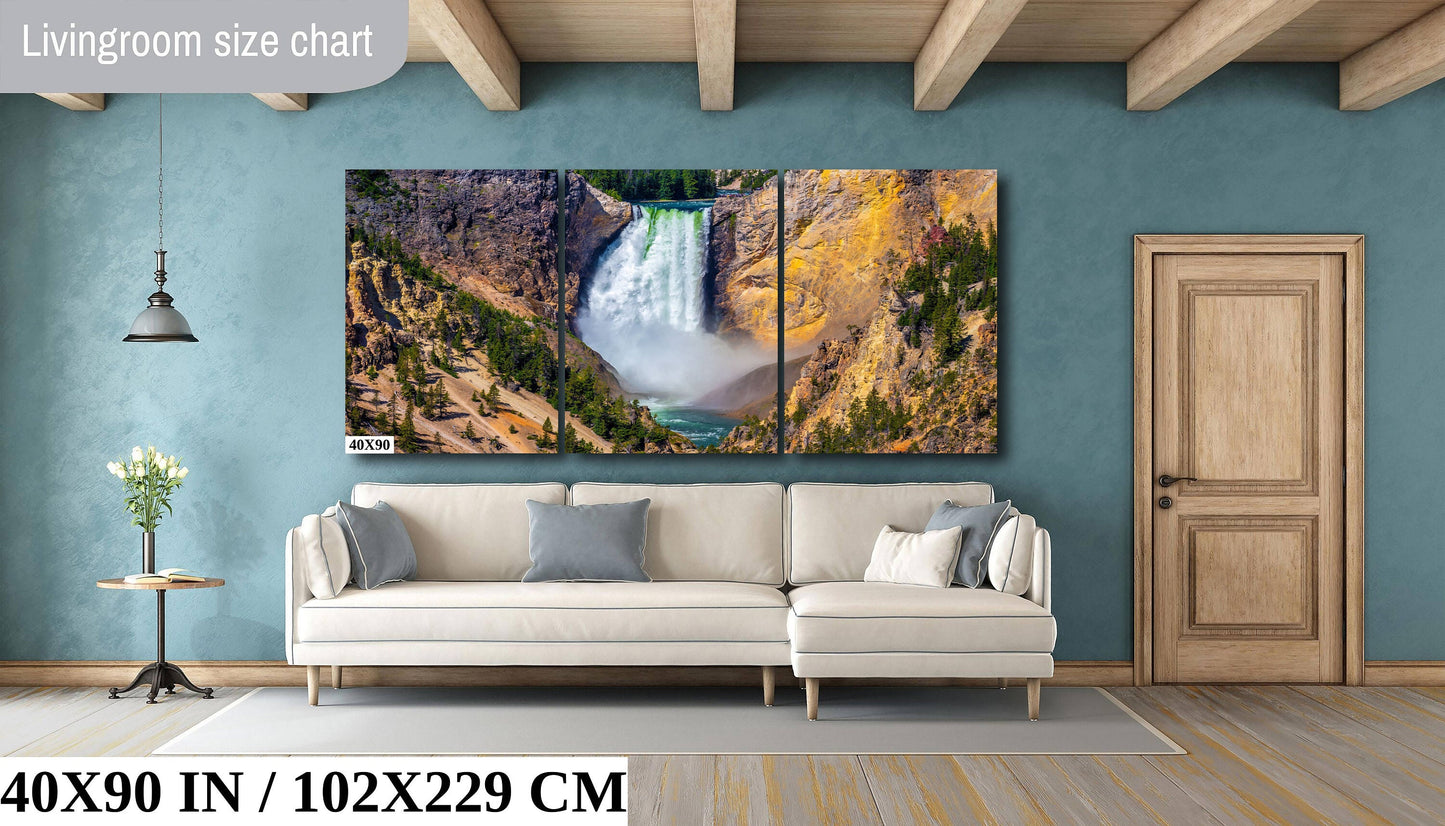 Waterfall Symphony: Lower Falls of the Yellowstone River Photography National Park Wall Art Canvas Print