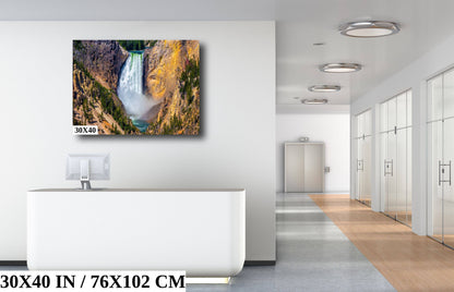 Waterfall Symphony: Lower Falls of the Yellowstone River Photography National Park Wall Art Canvas Print
