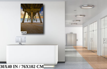 Pier Perspective: View Underneath Johnny Mercer Pier Photography Canvas Print North Carolina Seascape Wall Art