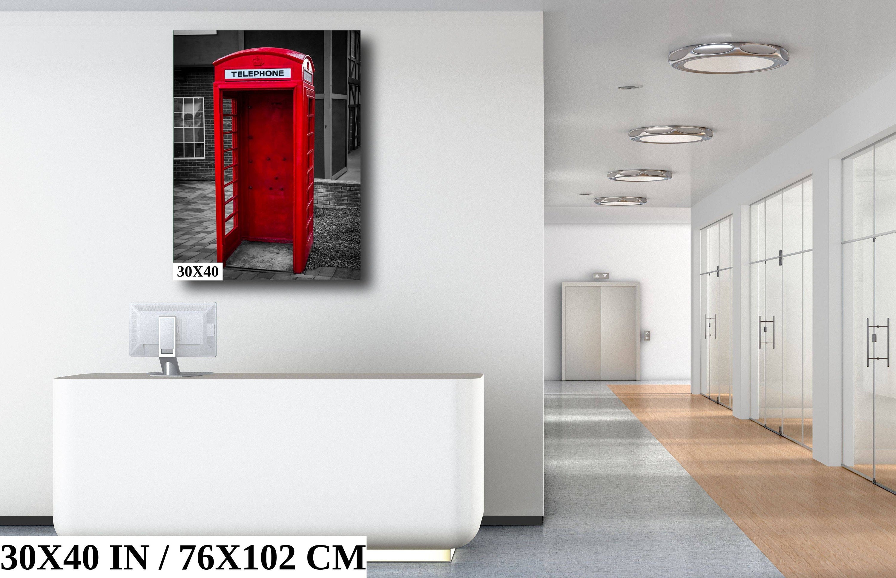 Red Phone Booth Classic English Telephone Box Photography Wall Art