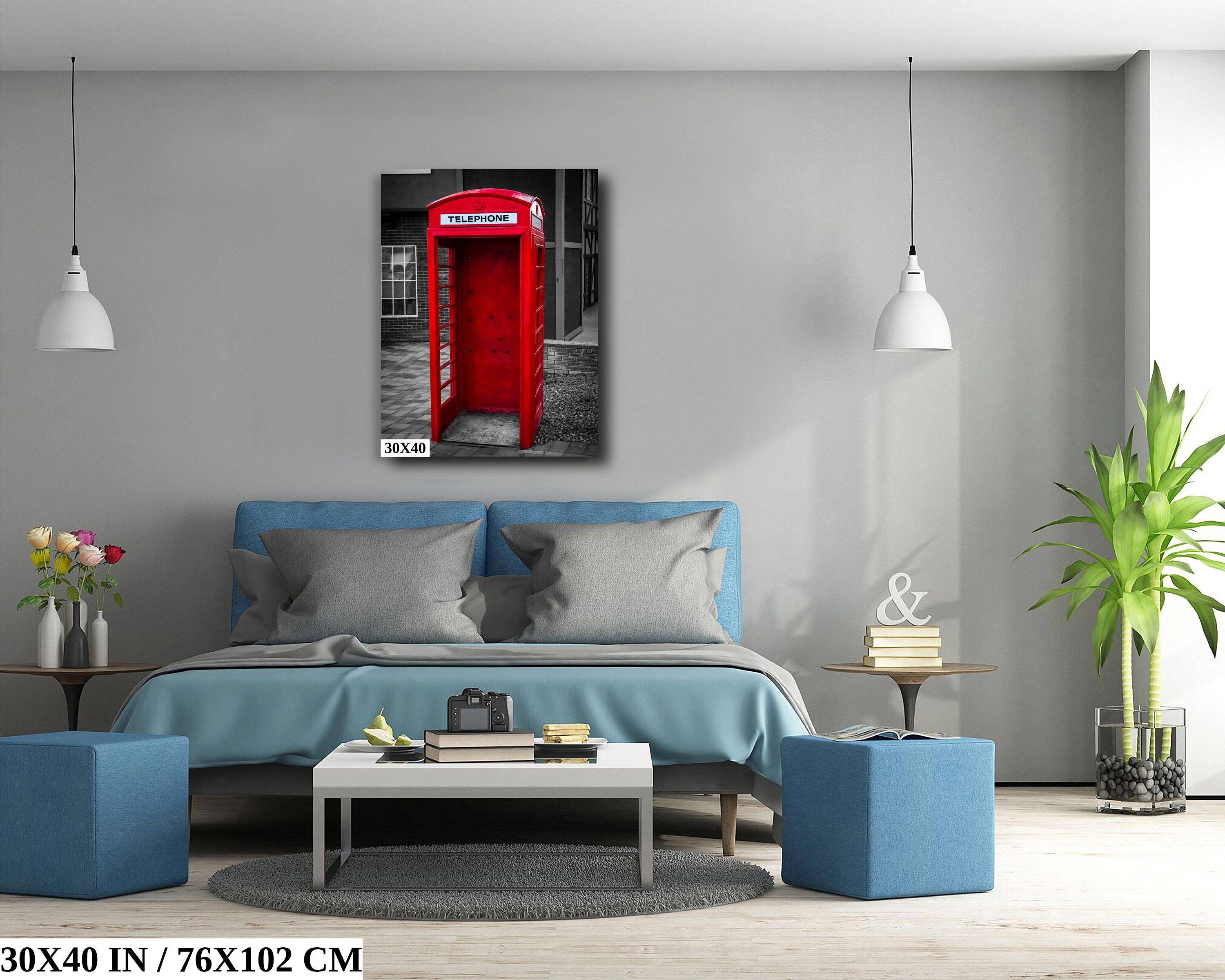 Red Phone Booth Classic English Telephone Box Photography Wall Art