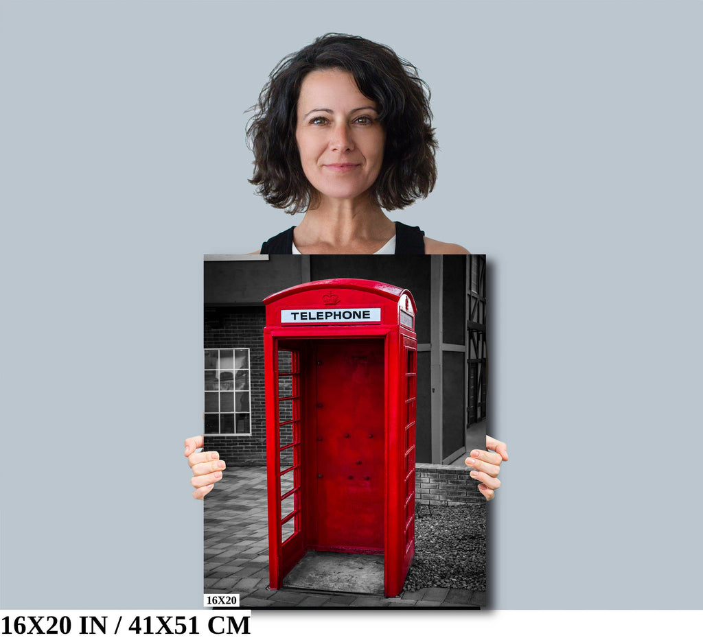 Red Phone Booth Classic English Telephone Box Photography Wall Art