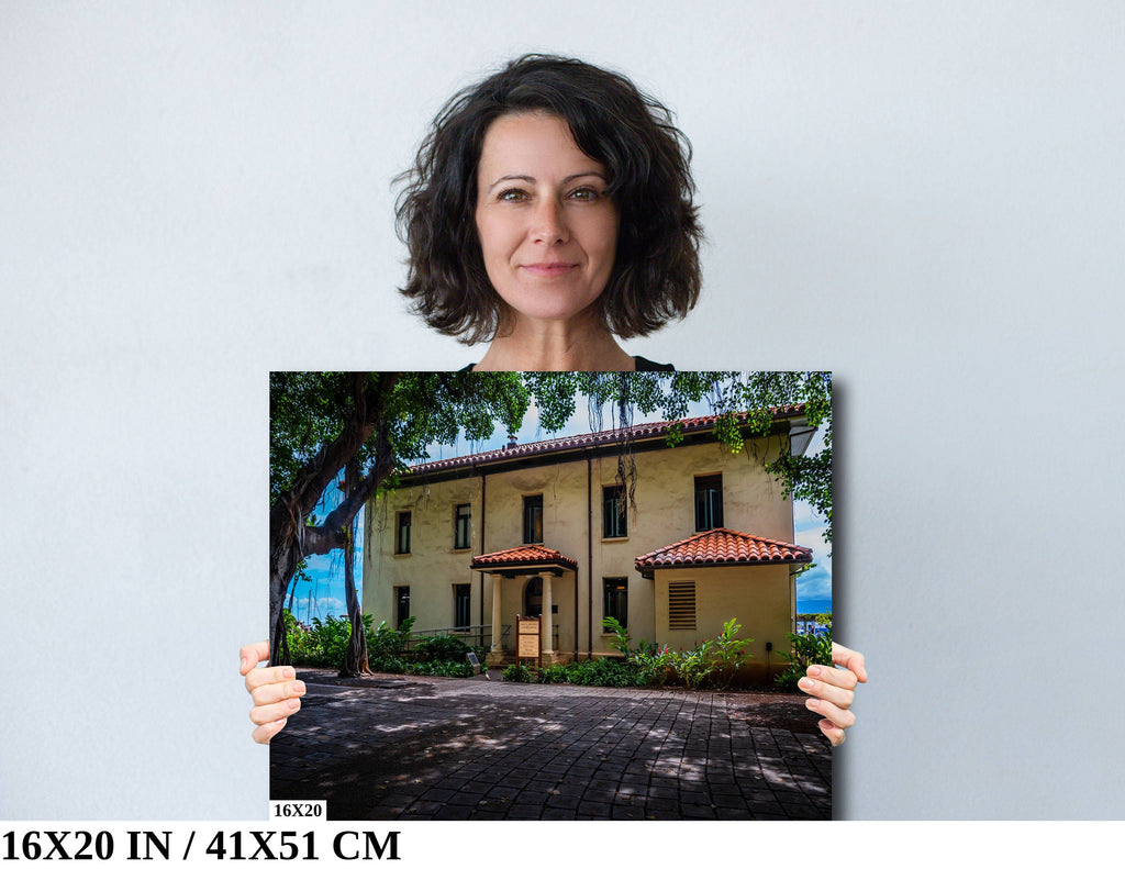 Old Lahaina Courthouse Print: Black and White Maui Wall Art