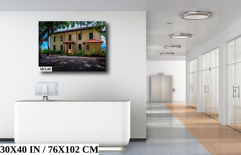 Old Lahaina Courthouse Print: Black and White Maui Wall Art
