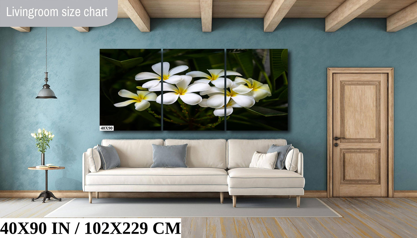 Blooms of Eternity: Hawaiian White Plumeria Flower Photography Wall Art Nature Canvas Print