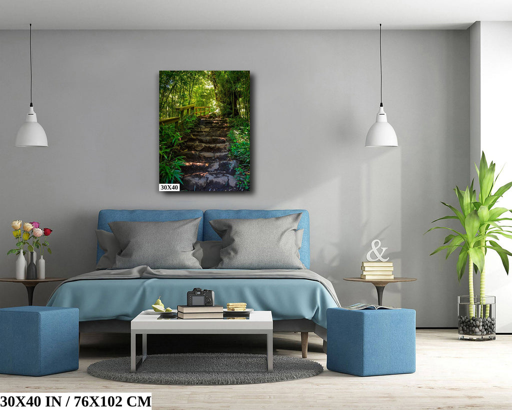 Steps to Enchantment: Pipiwai Trail Stairs Haleakala Maui Hawaii Photography Nature Canvas Print Wall Art