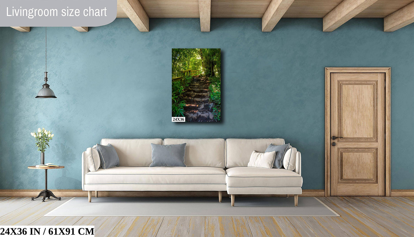 Steps to Enchantment: Pipiwai Trail Stairs Haleakala Maui Hawaii Photography Nature Canvas Print Wall Art