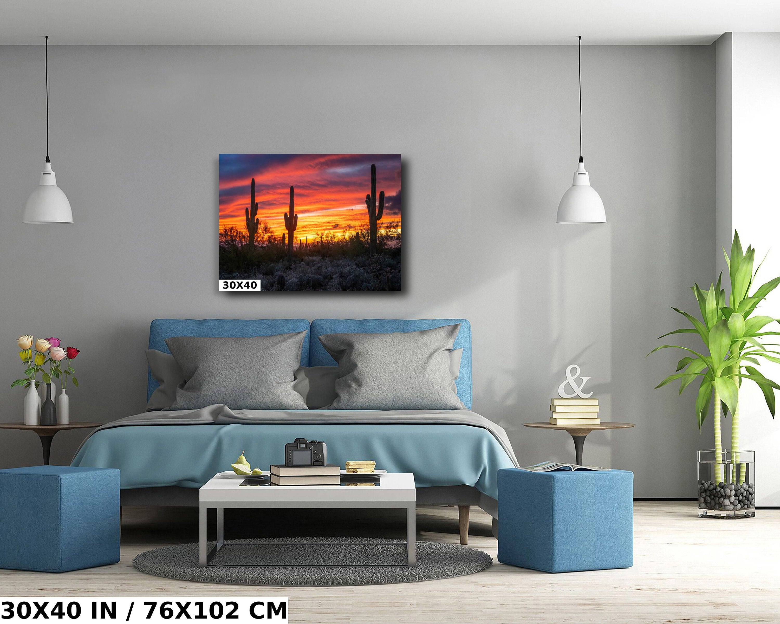 Dazzling Desert Sunset: Saguaro Cactus on Gold Canyon’s Hieroglyphic Trail Metal Canvas Print Arizona Wall Art Photography