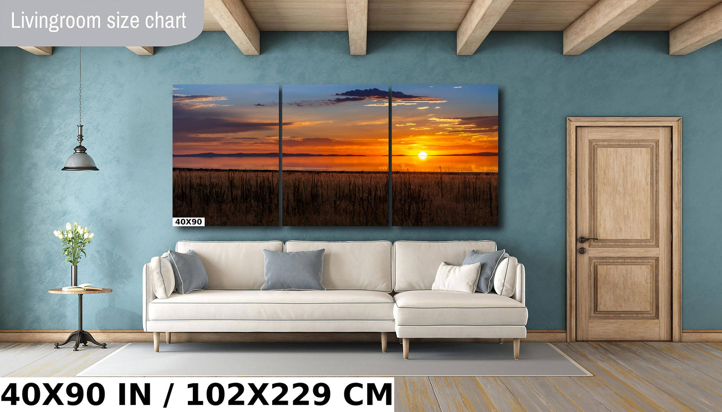 Amber Reflections of Great Salt Lake: Sunset at Antelope Island State Park Metal Aluminium Print Utah Wall Art Photography