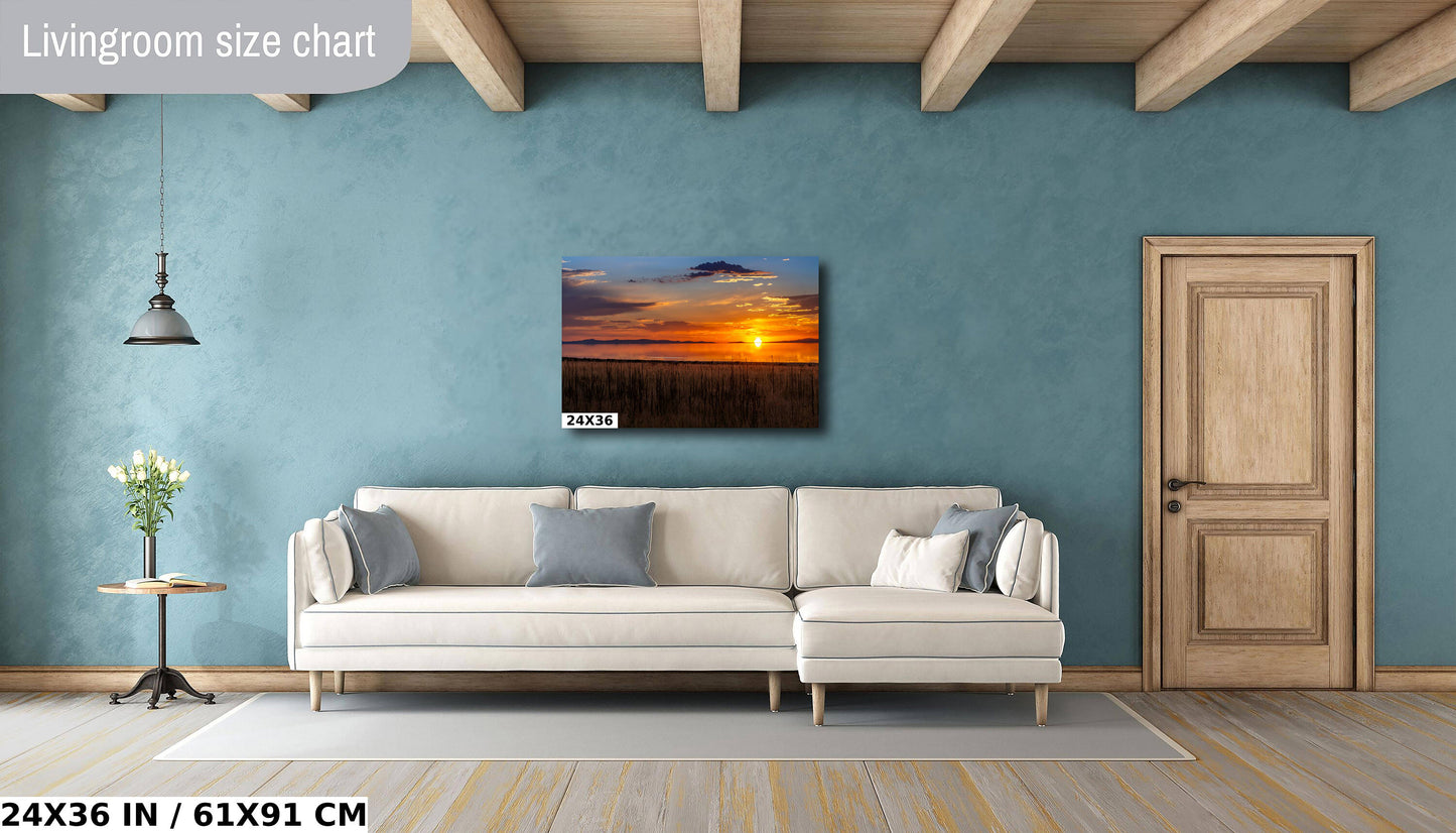 Amber Reflections of Great Salt Lake: Sunset at Antelope Island State Park Metal Aluminium Print Utah Wall Art Photography