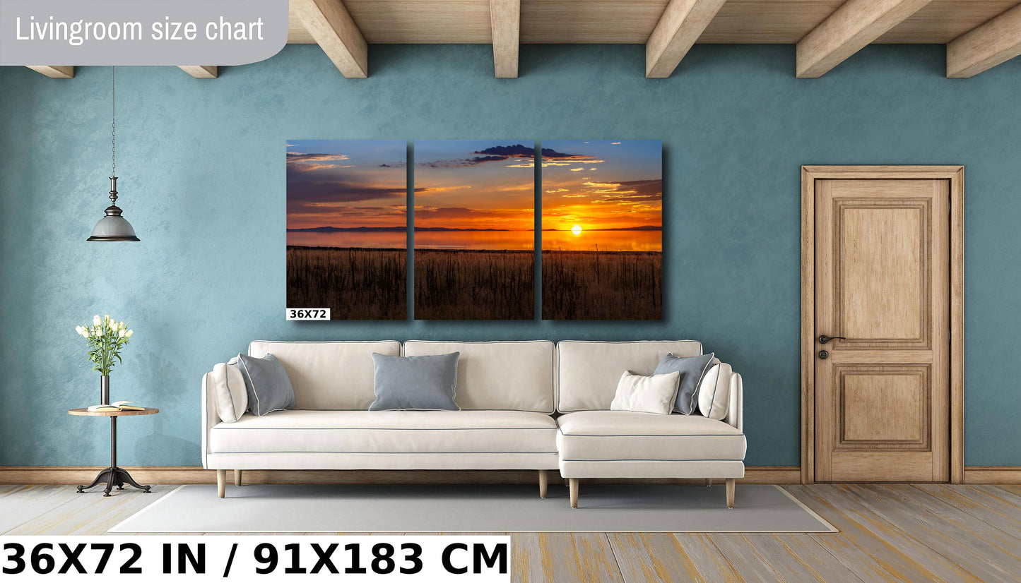 Amber Reflections of Great Salt Lake: Sunset at Antelope Island State Park Metal Aluminium Print Utah Wall Art Photography
