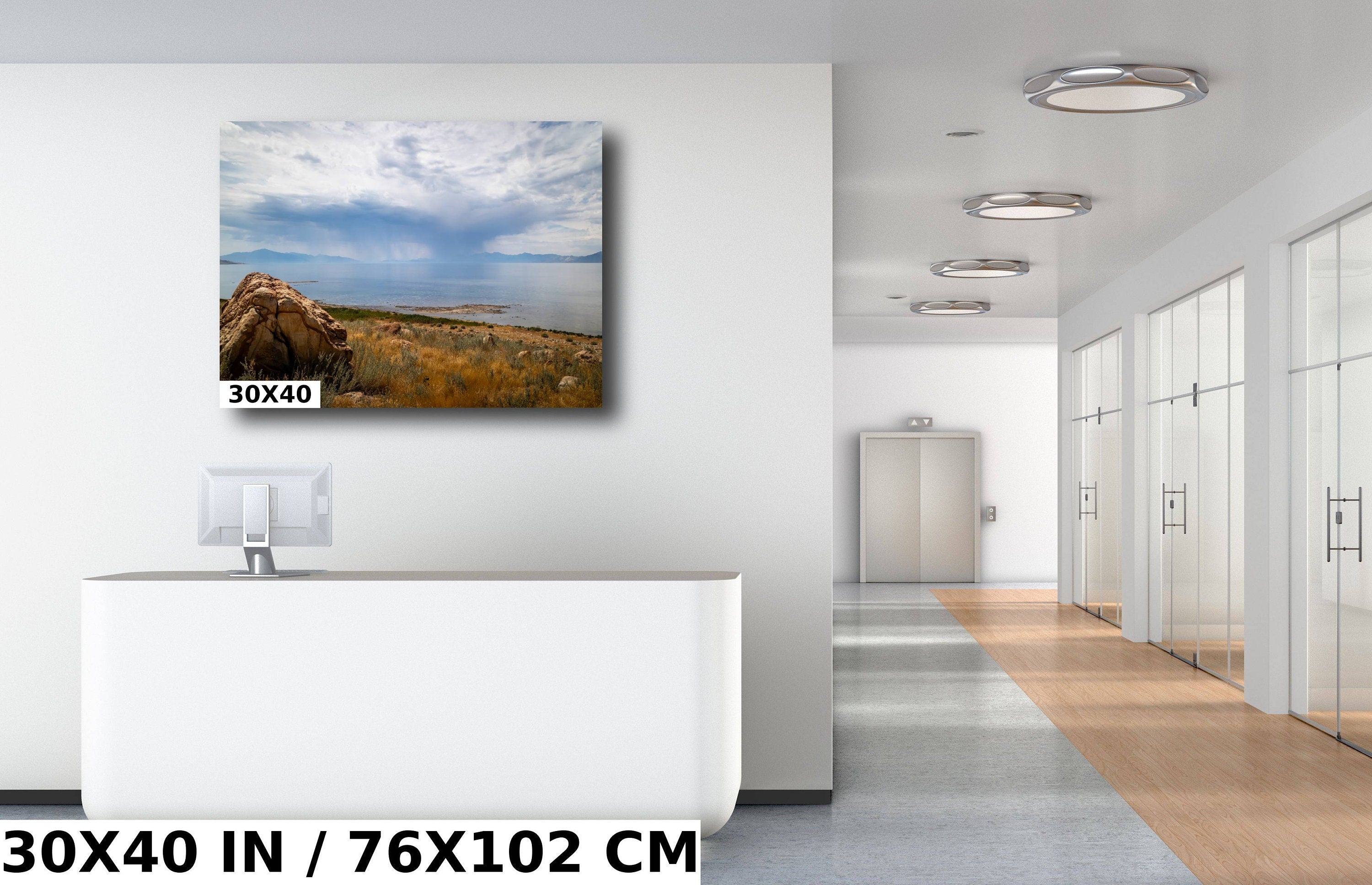 Nature's Cleansing: Rainy Splendor at the Great Salt Lake Photography Wall Art Print