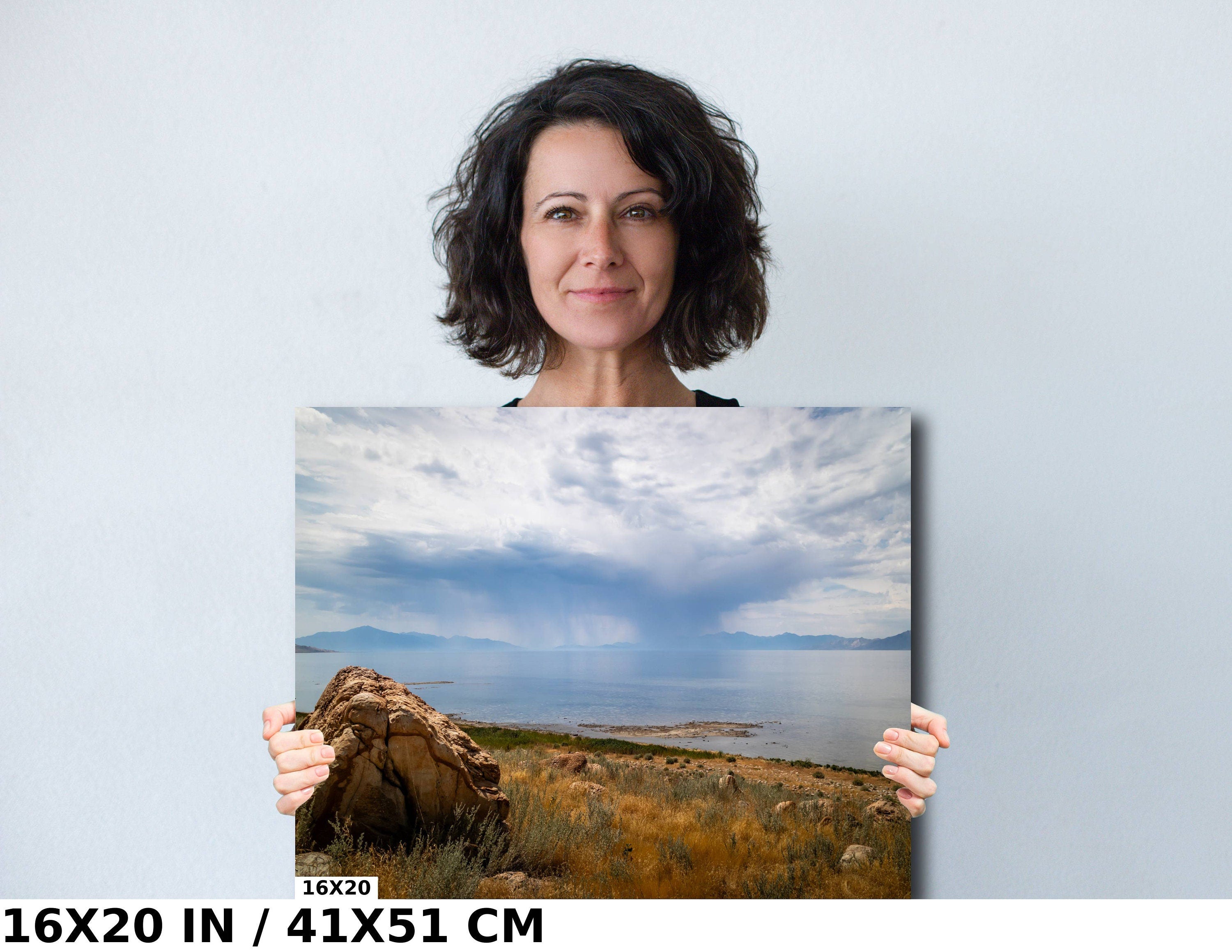 Nature's Cleansing: Rainy Splendor at the Great Salt Lake Photography Wall Art Print