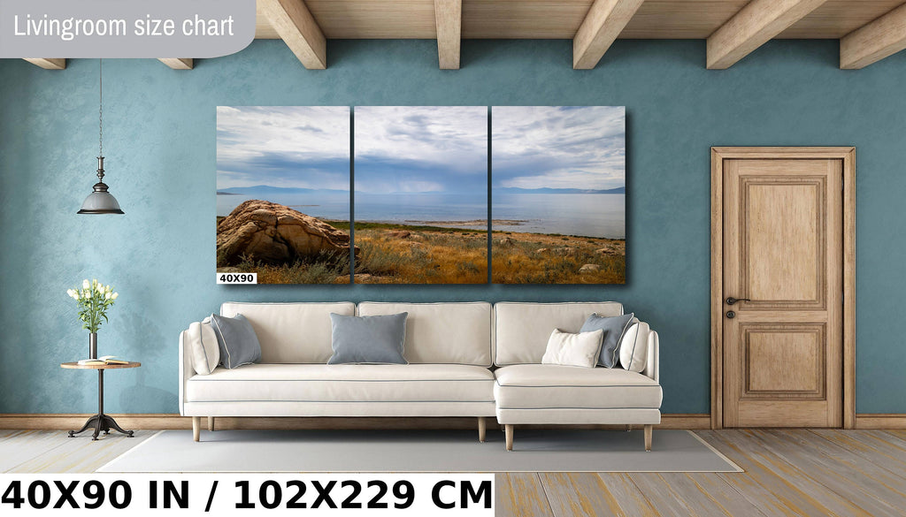 Nature's Cleansing: Rainy Splendor at the Great Salt Lake Photography Wall Art Print