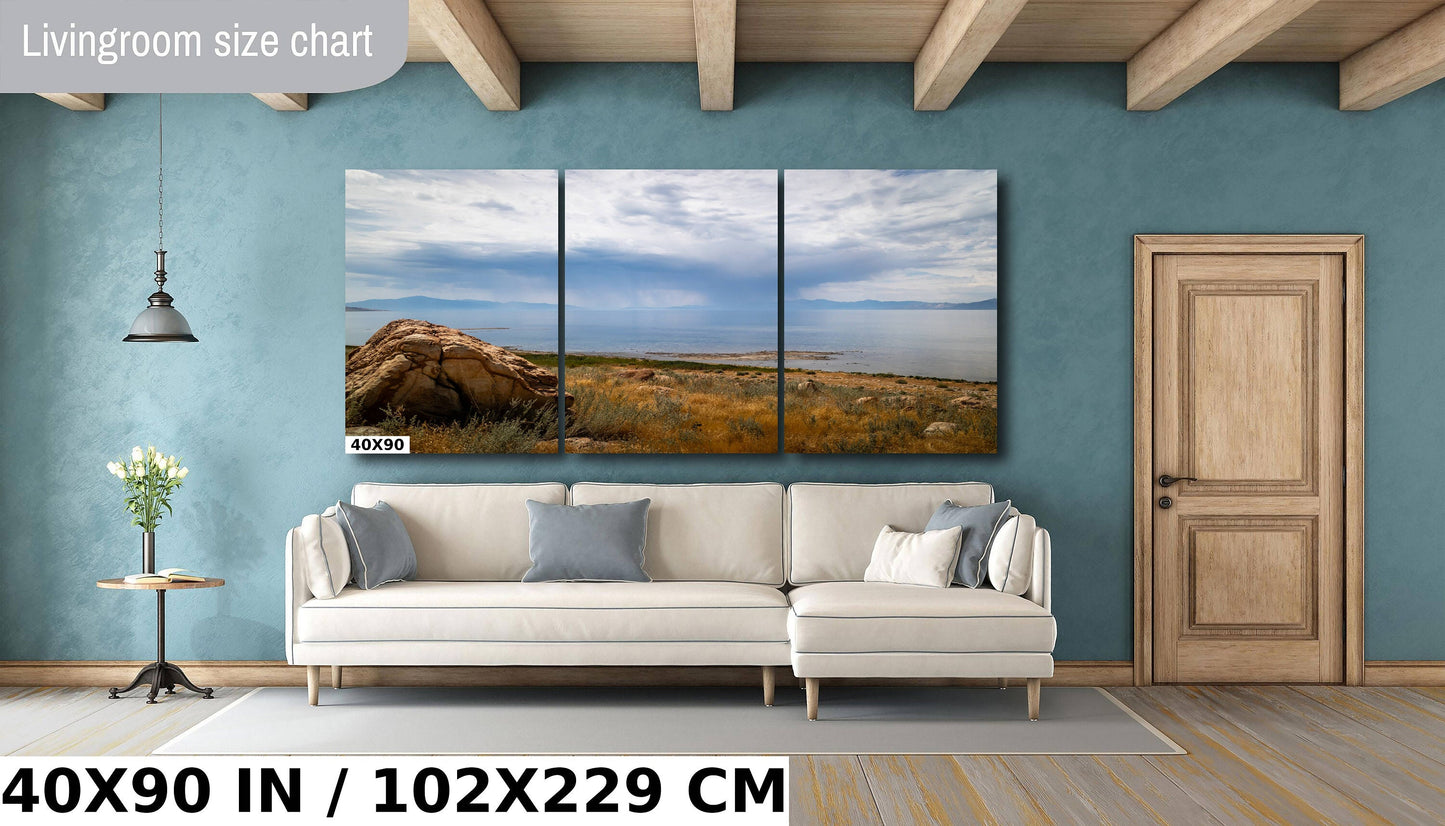 Nature's Cleansing: Rainy Splendor at the Great Salt Lake Photography Wall Art Print