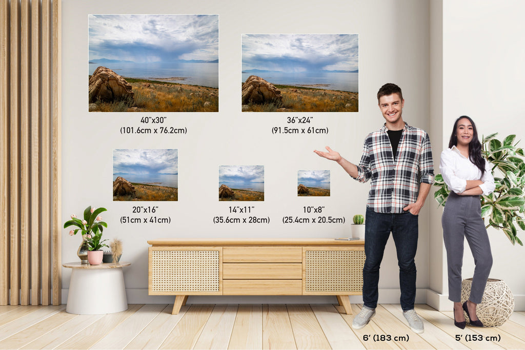 Nature's Cleansing: Rainy Splendor at the Great Salt Lake Photography Wall Art Print