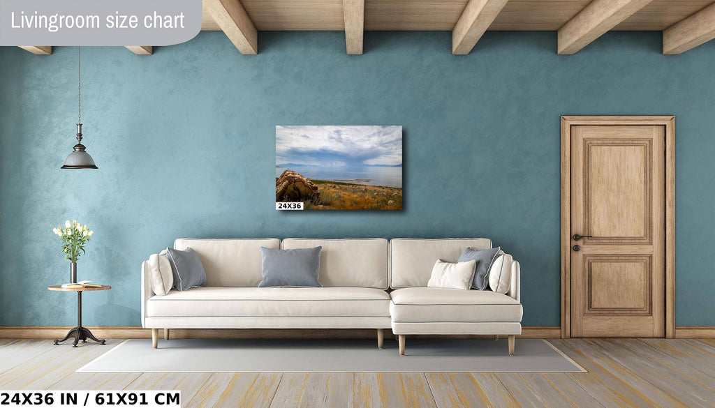 Nature's Cleansing: Rainy Splendor at the Great Salt Lake Photography Wall Art Print