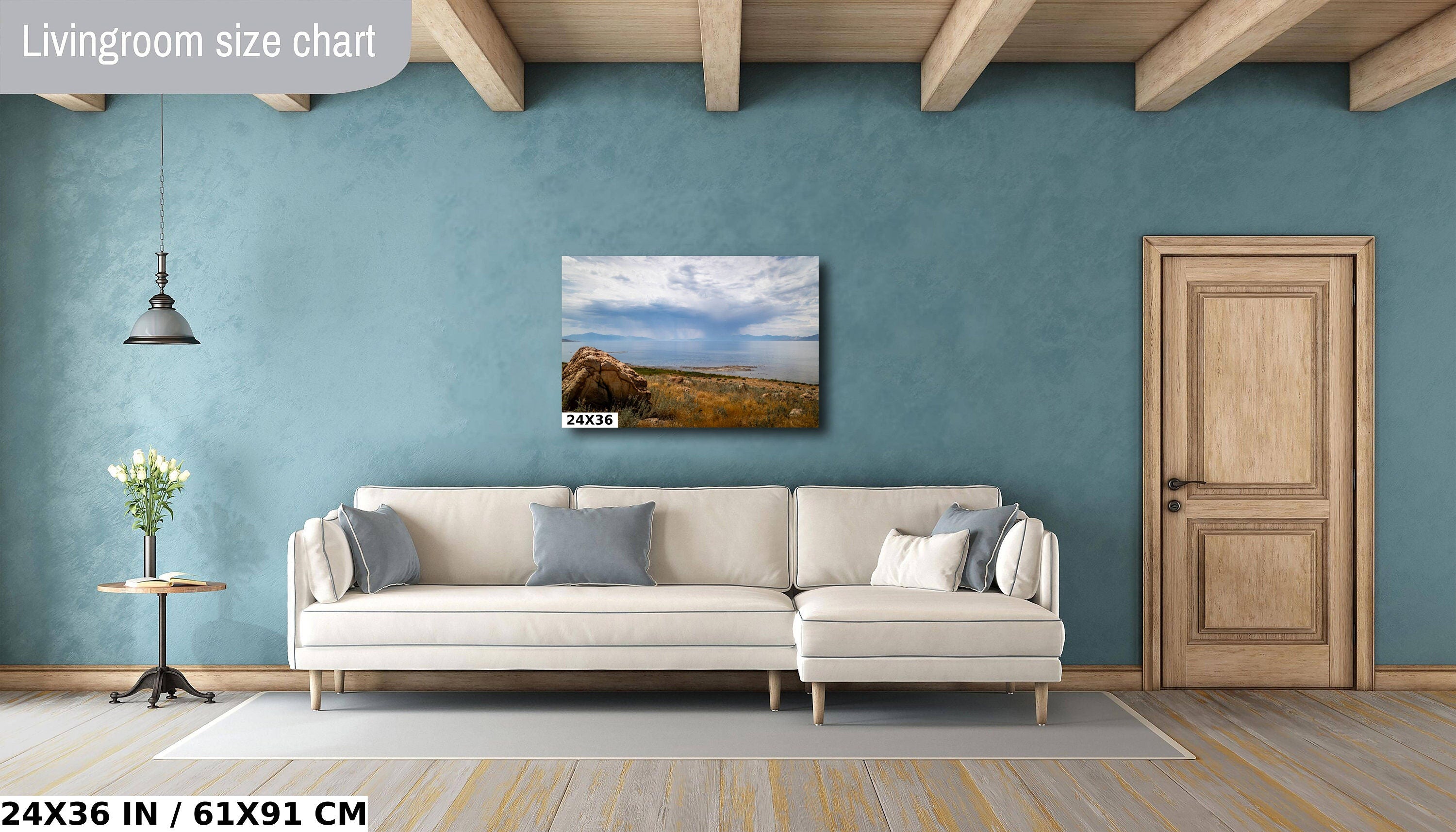 Nature's Cleansing: Rainy Splendor at the Great Salt Lake Photography Wall Art Print