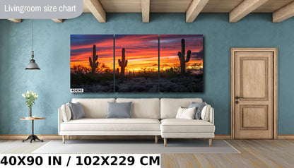 Dazzling Desert Sunset: Saguaro Cactus on Gold Canyon’s Hieroglyphic Trail Metal Canvas Print Arizona Wall Art Photography