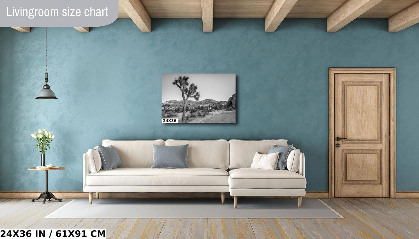Joshua Tree Wall Art - California Desert Landscape Canvas | Black and White Desert Photography