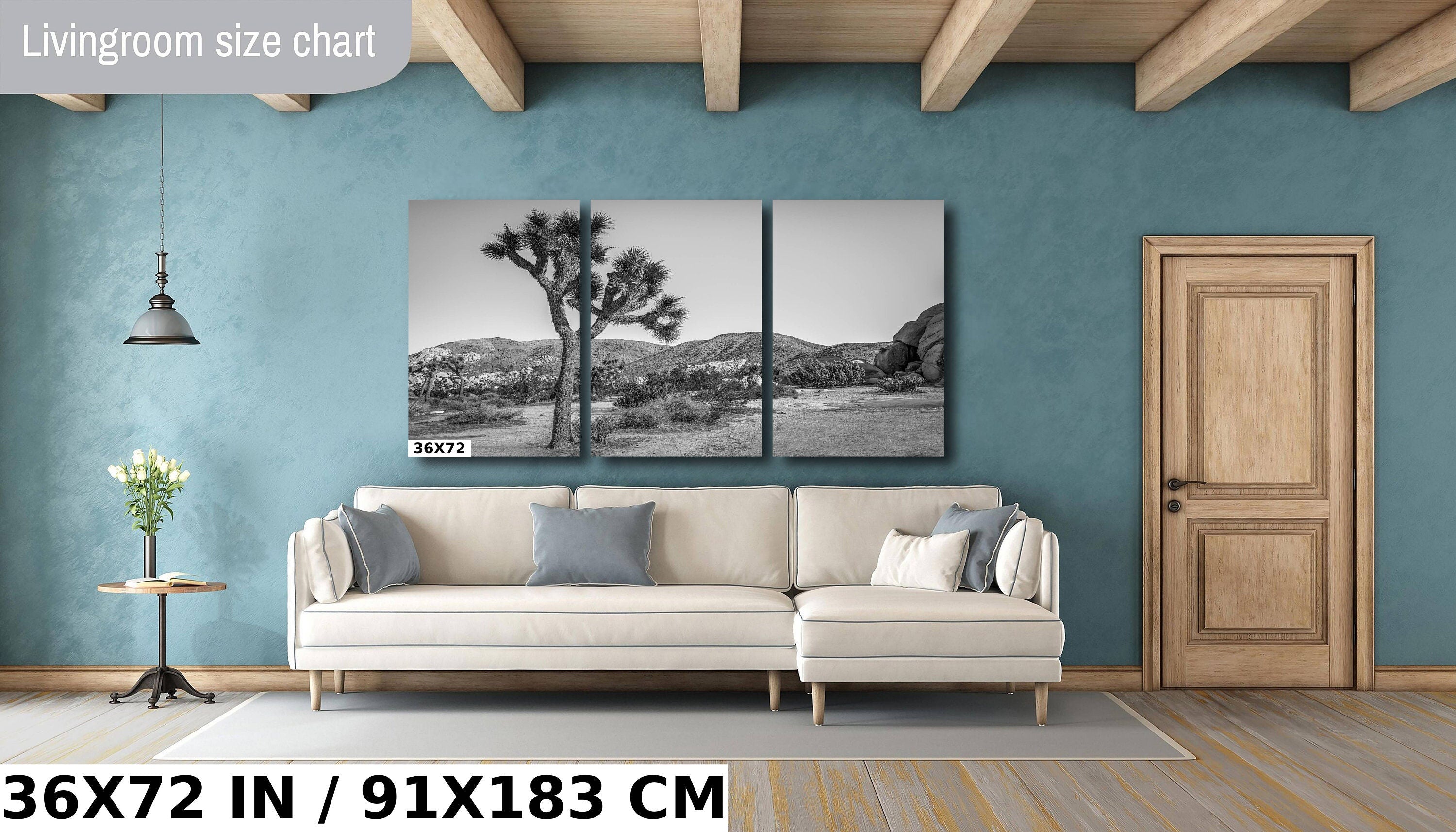 Joshua Tree Wall Art - California Desert Landscape Canvas | Black and White Desert Photography