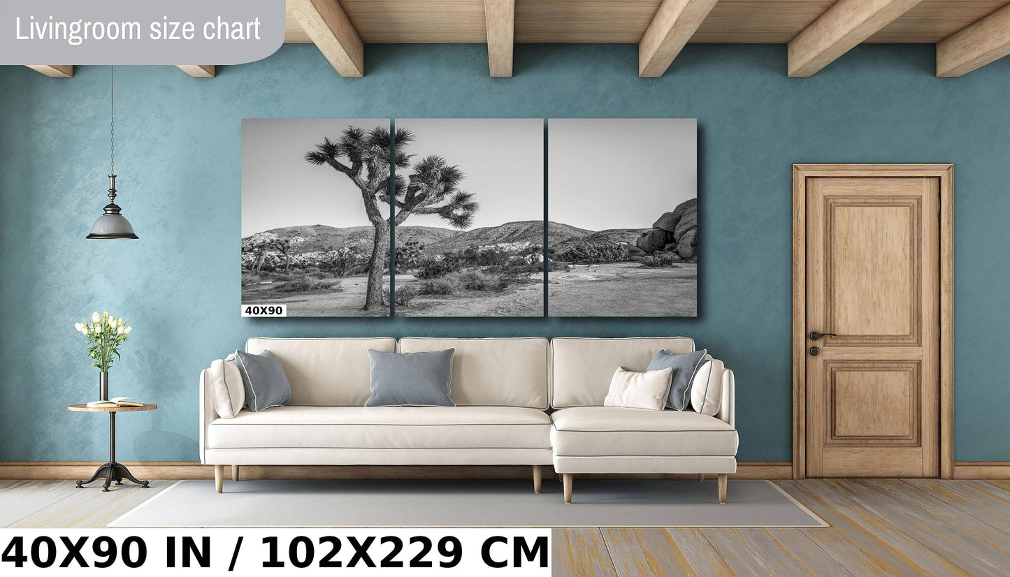 Joshua Tree Wall Art - California Desert Landscape Canvas | Black and White Desert Photography