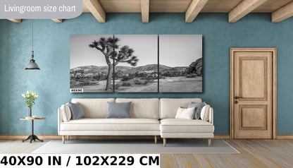 Joshua Tree Wall Art - California Desert Landscape Canvas | Black and White Desert Photography